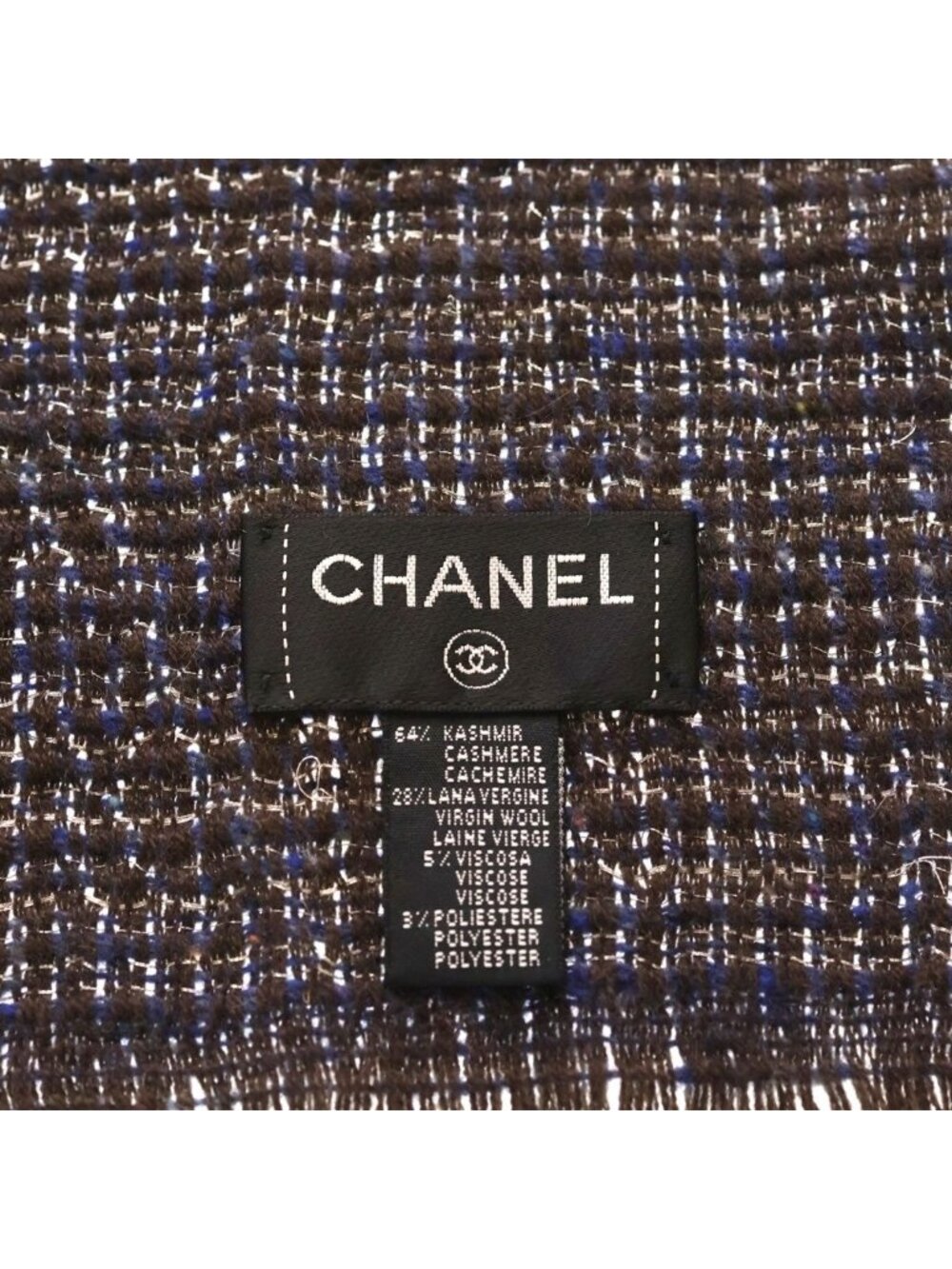 Chanel Cashmere Blend Tweed CC Logo Scarf Charcoal Gray Navy - Picture 5 of 6